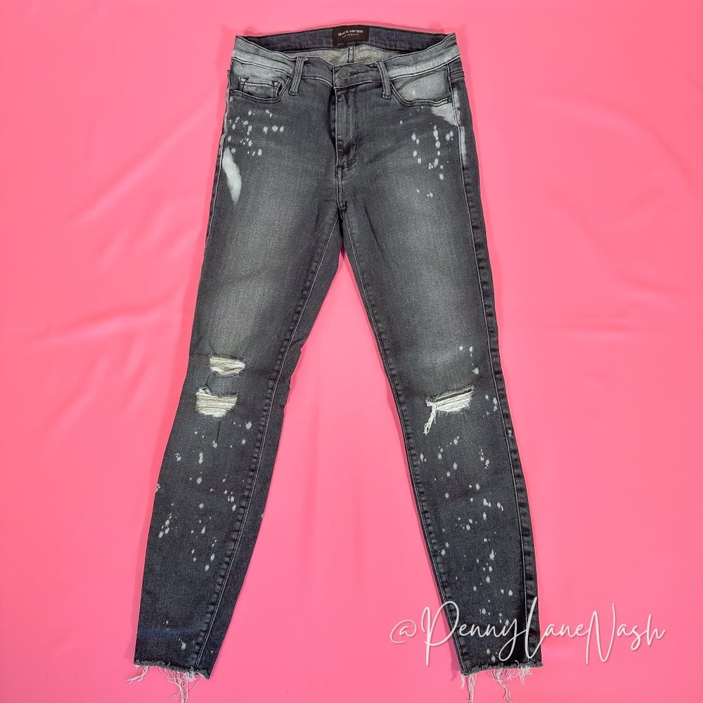 Black Orchid Noah Paint Splatter Ankle Fray Skinny Jean Galaxian - Picture 2 of 11